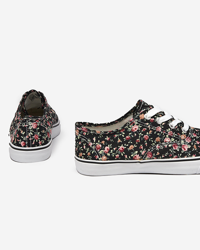 Women's black sneakers with flowers Sertoli - Footwear
