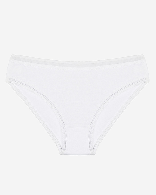 Women's White Cotton Plain Lace Briefs - Underwear