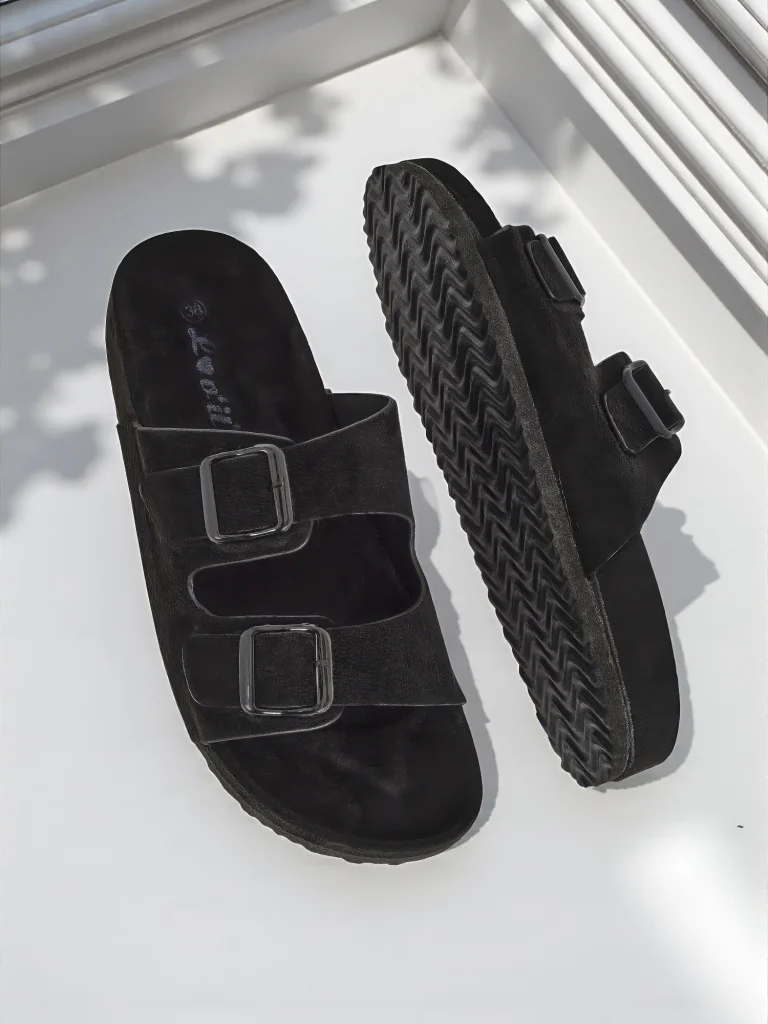 Royalfashion Women's Eco-Suede Sliders with Buckles Bella Duo