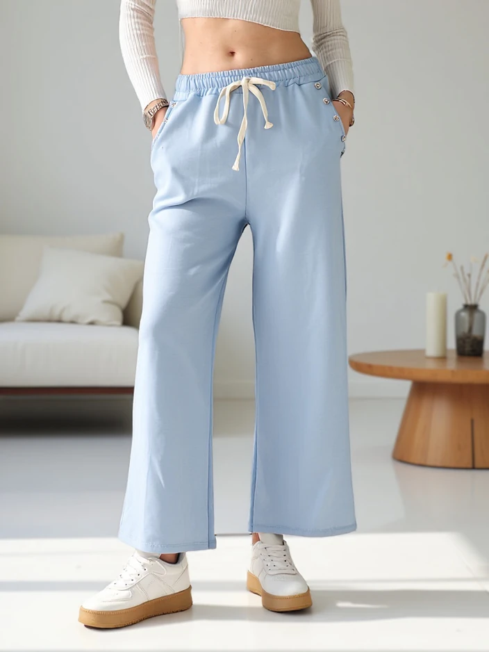 Royalfashion Women's wide sweatpants made of viscose with zirconia