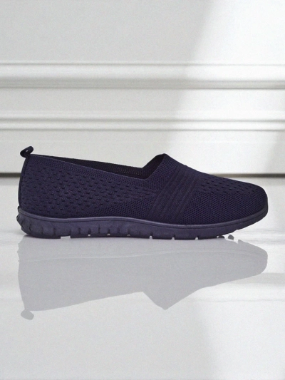 Lyra Navy Blue Women's Moccasins Breathable Fabric Flat Sole