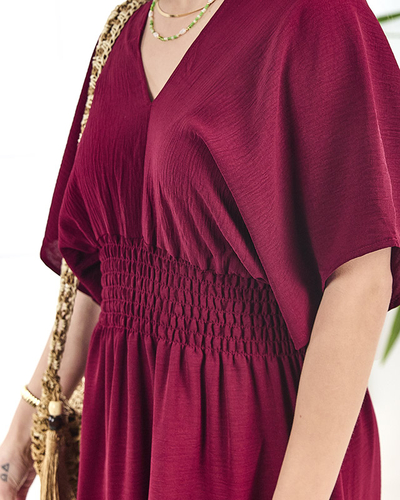 Bordo krāsas sieviešu midi kleita PLUS SIZE- Apģērbi