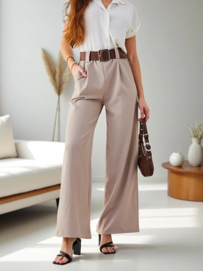Royalfashion Wide women's trousers with a belt