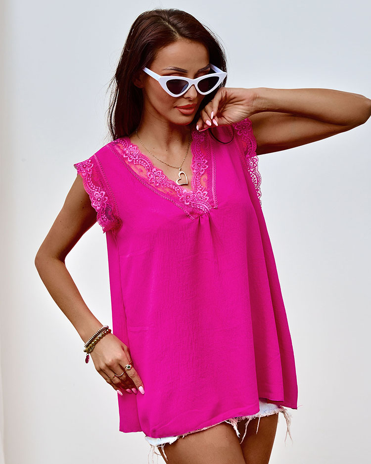 Royalfashion Women's Sleeveless Blouse with Lace