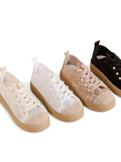Royalfashion Women's lace sneakers with sequins Nille