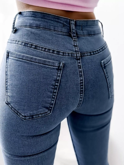 Blue women's jeans with zircons- Clothing