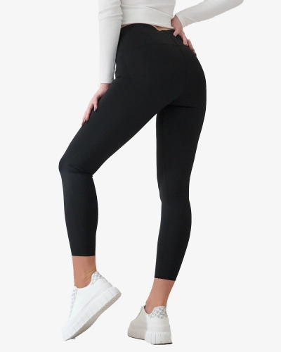 Black women's leggings with wide elastic waistband- Clothing