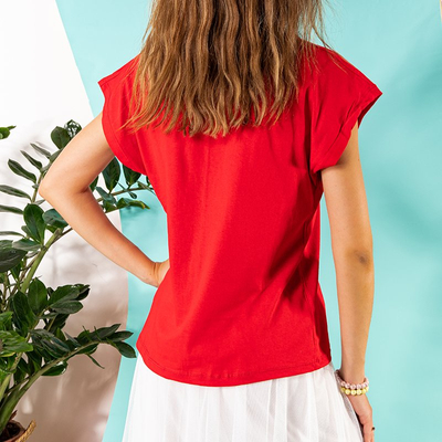 Women's red cotton t-shirt with print - Clothing