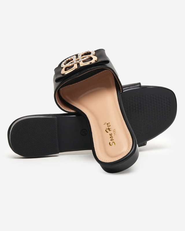 Black women's slippers with a gold Perls buckle - Footwear