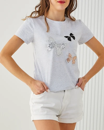 Royalfashion Women's cotton blouse with butterflies