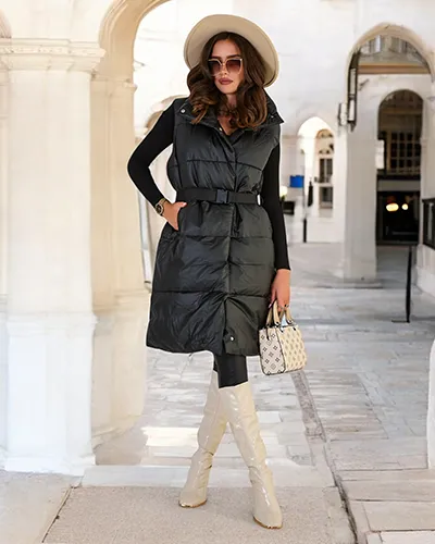 Royalfashion Длинный женский жилет а'ля кожа