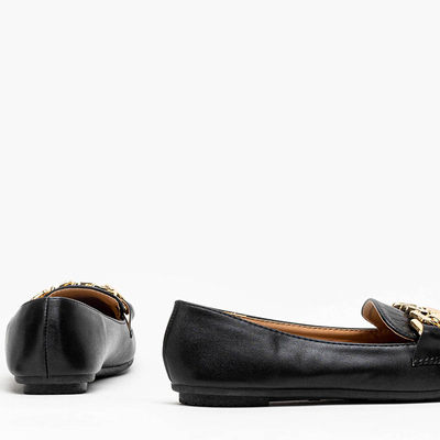 Black women's moccasins with embossing and chain on the toe by Kedis - Footwear