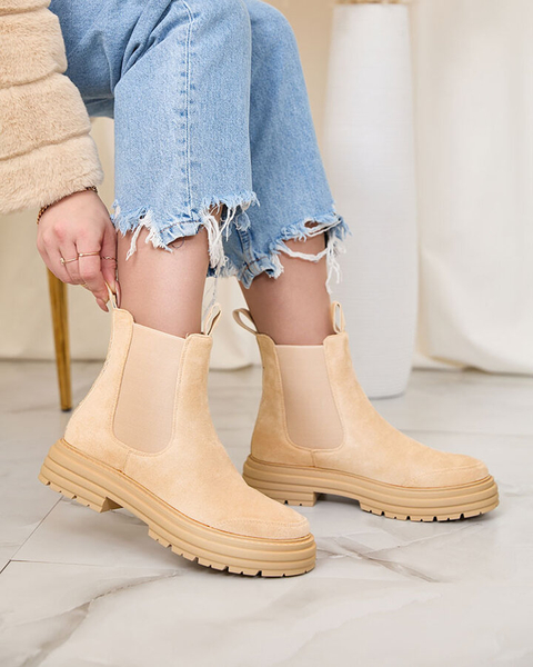 Royalfashion Beige women's boots with decorative strap Loffdo