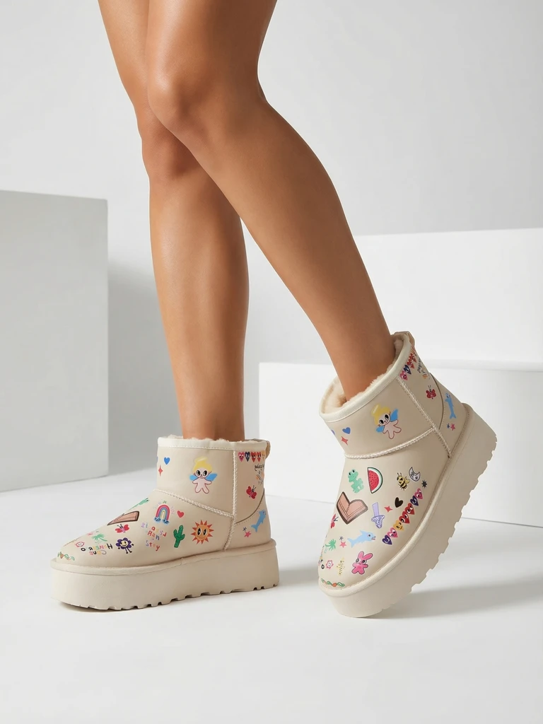 Royalfashion Short women's snow boots with Hanaga stickers