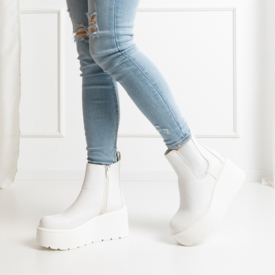 White matte platform boots with elastic insert Xsai- Footwear