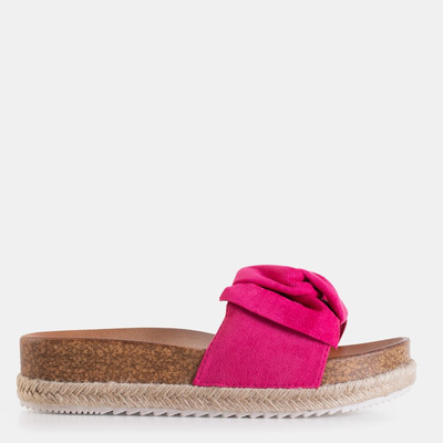 Women's fuchsia slippers with a Jenis bow - Footwear