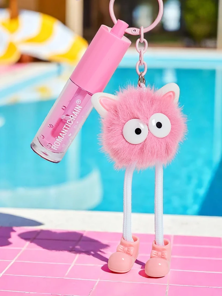 Lip gloss for children with a fluffy monster Dark Pink