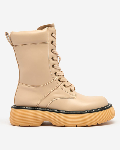 Royalfashion Beige women's lace-up boots on a solid sole Diret