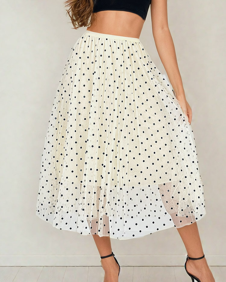 Royalfashion Sieviešu divslāņu polka dot midi svārki