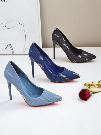 Royal Fashion Women's Denim High Heel Pumps
