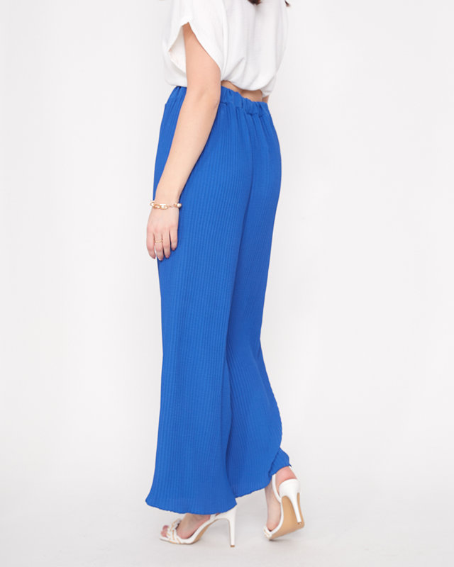 Women's cobalt ribbed wide palazzo trousers - Clothing