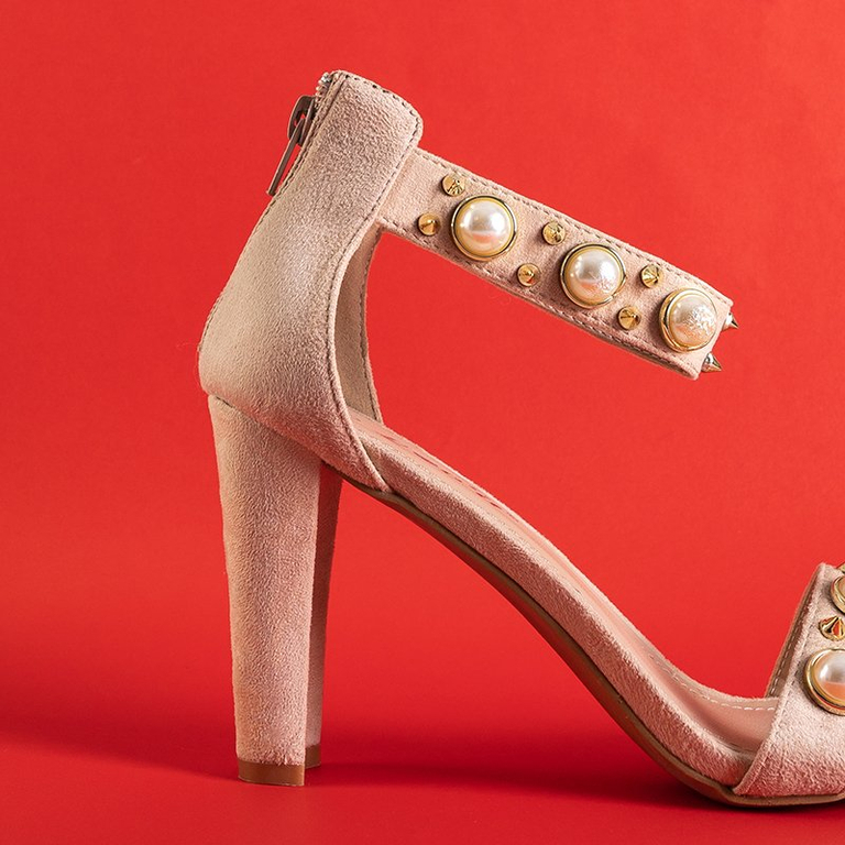 Бежевые женские босоножки с жемчугом Luten