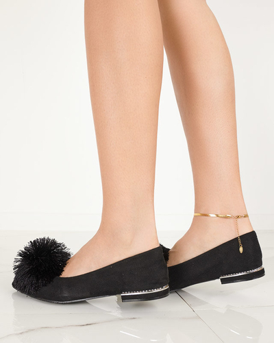 Black women's ballerinas with a pompom and cubic zirconias Hesimi - Footwear