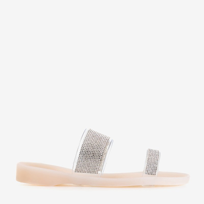 Beige and pink women's rubber slippers with cubic zirconia Niuci - Footwear