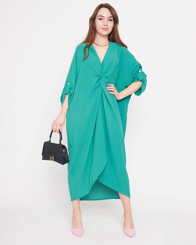 Green women's oversize dress with ruffles - Clothing