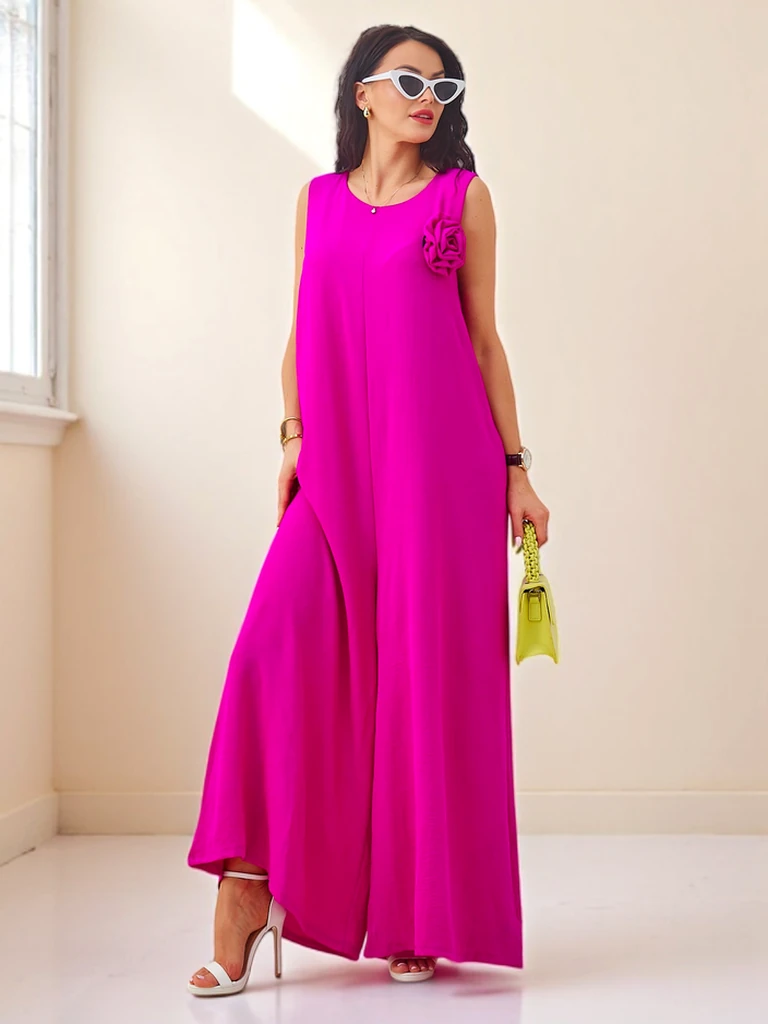Fuchsia Artemisia viscose jumpsuit with straps and embellishment