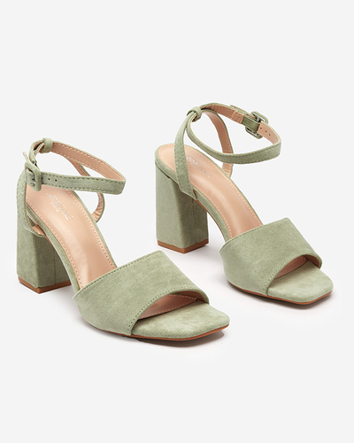 Green women's eco suede sandals on the post Herra - Footwear