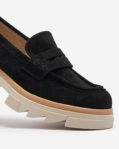 Melni sieviešu ažūrveida mokasīni ar cietu zoli Ejina - Apavi