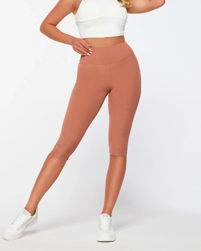 Brown women's ribbed cycling leggings - Clothing