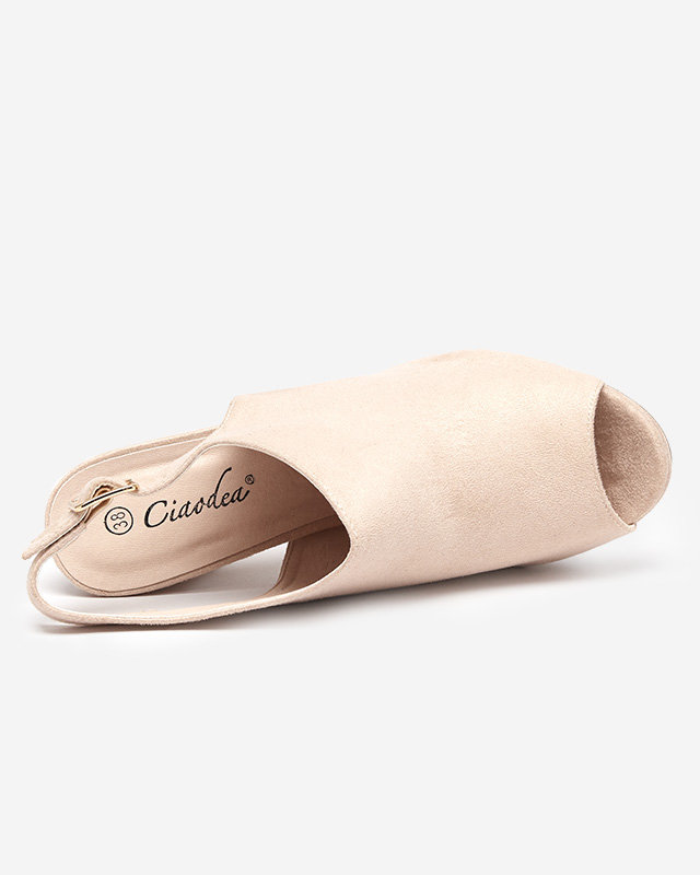 Beige women's sandals on a higher post Weteri - Footwear