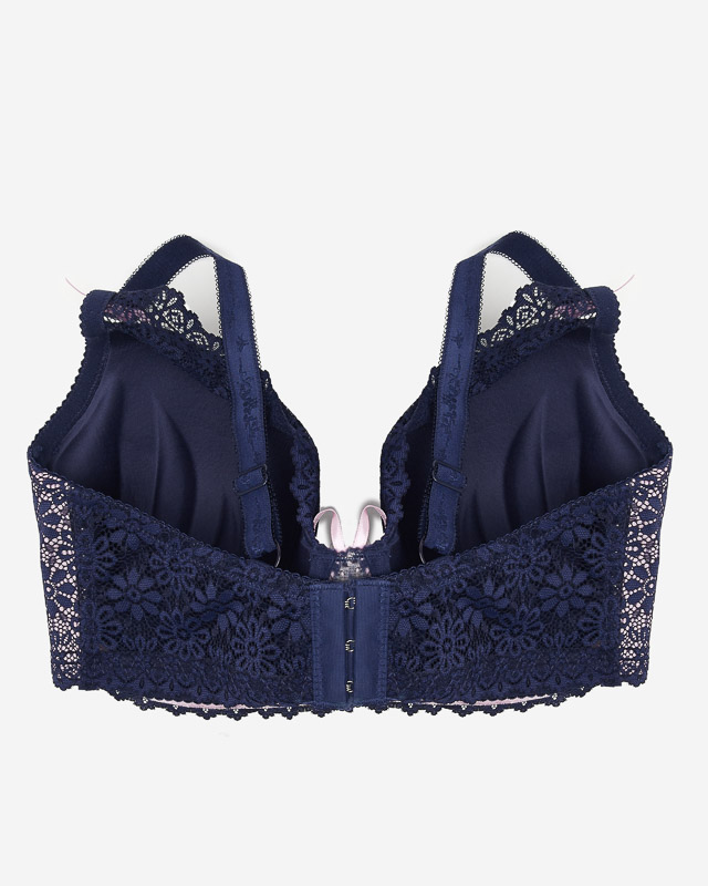 Women's pink bra with navy blue lace - Underwear