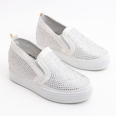 White shoes with a hidden wedge with cubic zirconia Fisi- Footwear