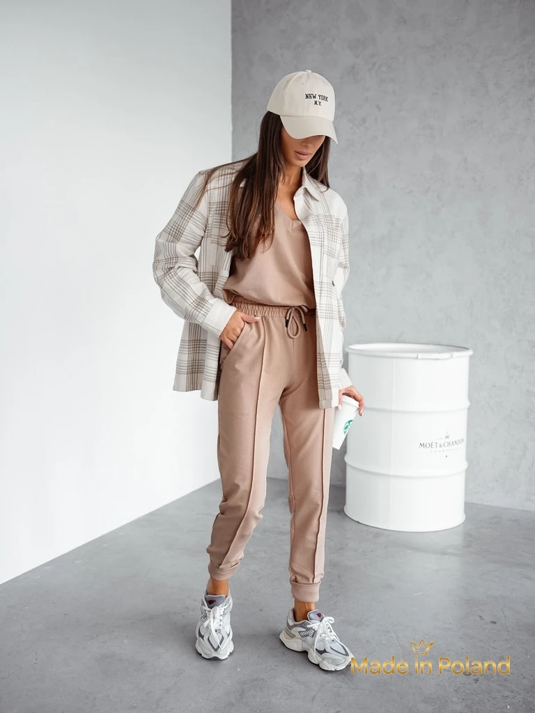 Beige Livia Set with V-Neck