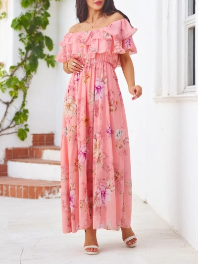 Royalfashion Women's off-the-shoulder dress with short sleeves in assorted flowers