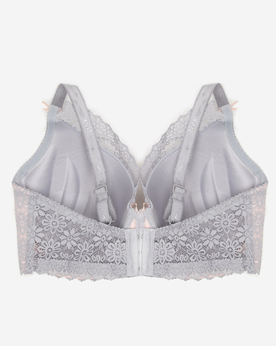 Розовый бюстгальтер с серым кружевом