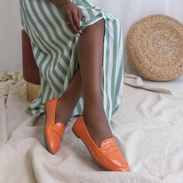 Orange women's moccasins with Satoko embossing - Shoes