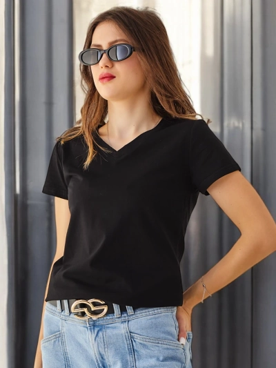 Royalfashion Women's Cotton Casual T-Shirt with V-Neck