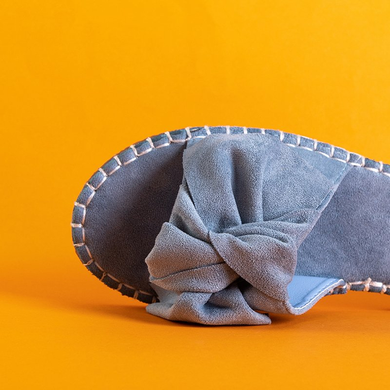 Blue women's slippers with a bow Bonehas - Footwear
