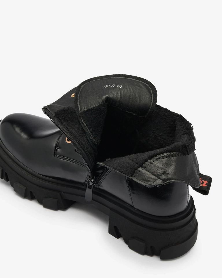 Royalfashion Black eco-leather women's insulated Selori trapper boots