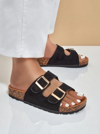 Letitia women's slippers black, suede, flat heel, Italian design