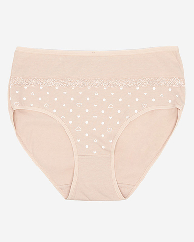 Beige cotton women's knickers with hearts - Underwear