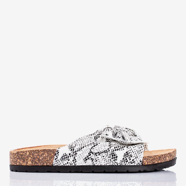 White women's slippers with bow a'la snake skin Sunshine - Footwear 1