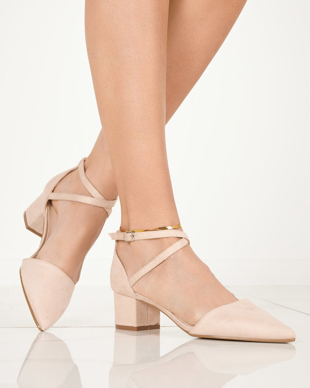 Women's beige sandals on a post Crisco - Footwear