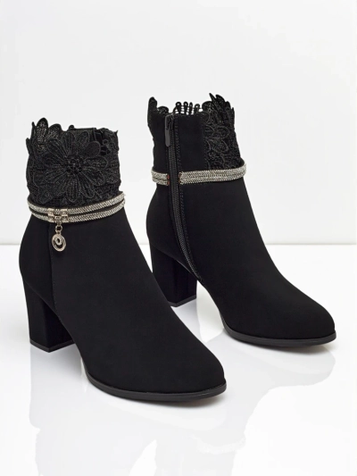 Women's Faux Leather Heeled Ankle Boots with Lace Kastrelle