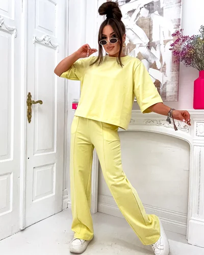 Royalfashion sieviešu kokvilnas komplekts ar platām biksēm