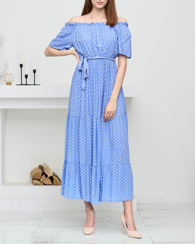 Blue ladies 'midi dress with open back polka dots - Clothing